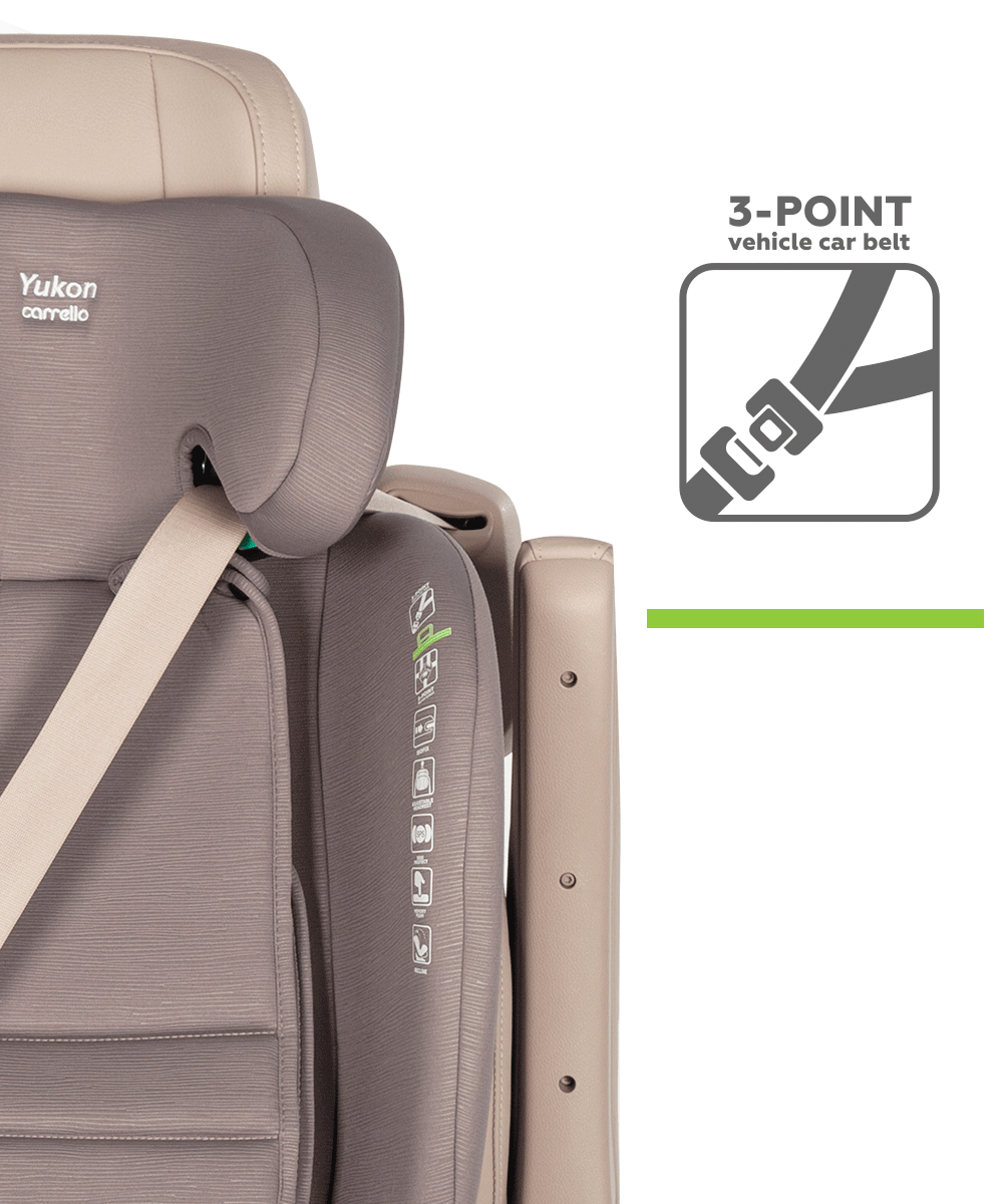 Автокресло Yukon 2024 ANIM Когда высота подголовника достигнет специальной отметки на боковой стенке автокресла - допустимо использование автомобильного ремня безопасности для удержания ребёнка.