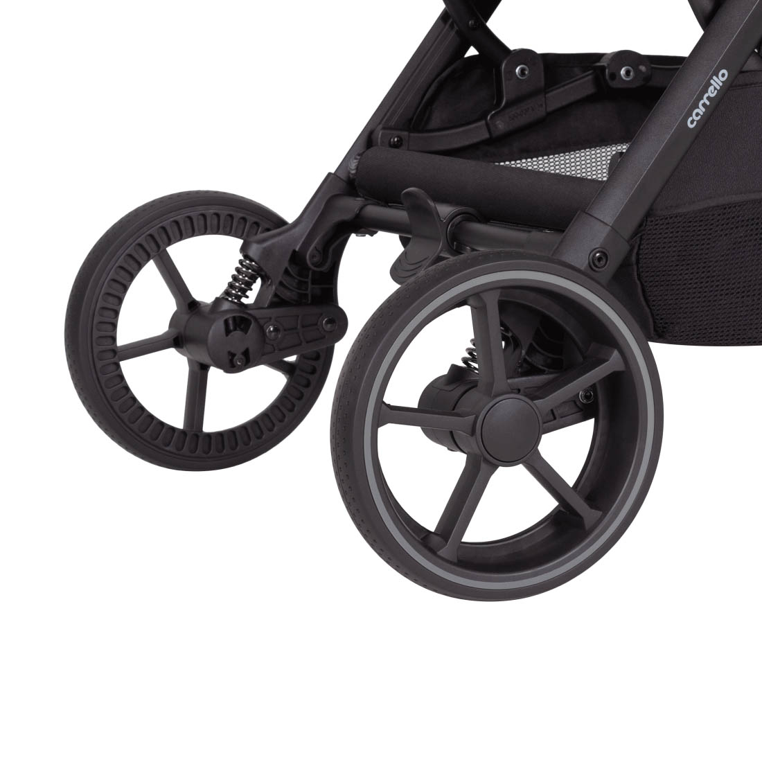 Прогулочная коляска Nova 2025 ANIM Каждое колесо оснащено индивидуальным амортизатором для плавного хода и комфорта на любых дорогах.