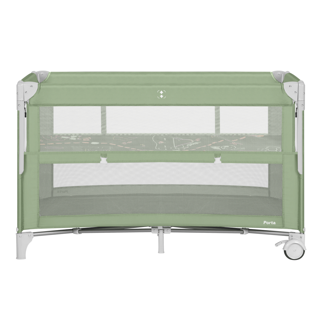 Приставная кровать-манеж Porta 2025 ANIM Опустите переднюю панель и используйте Porta в качестве приставной кроватки для совместного сна с малышом.