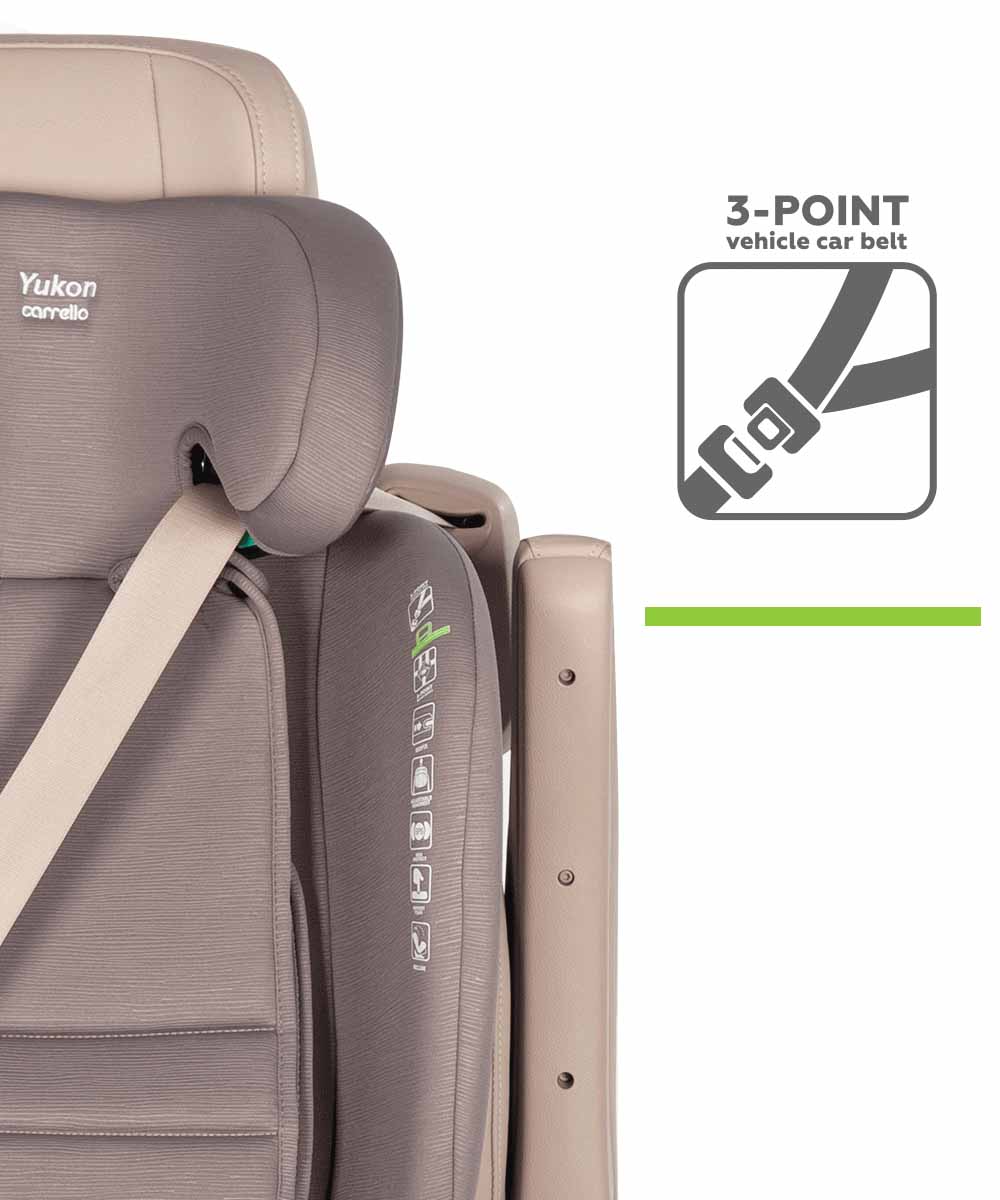Автокресло Yukon 2024 ANIM Когда высота подголовника достигнет специальной отметки на боковой стенке автокресла - допустимо использование автомобильного ремня безопасности для удержания ребёнка.